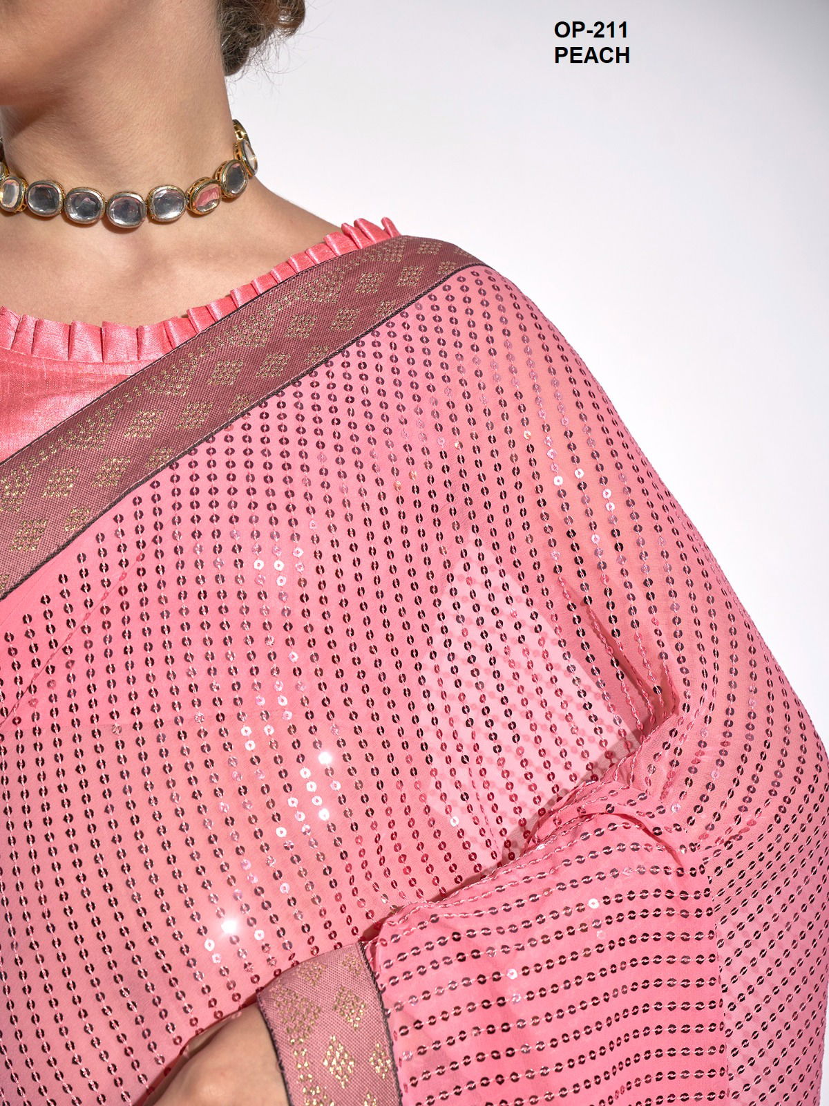Laxminam Op 211 Peach Georgette Party Wear Saree Wholesale In Delhi
